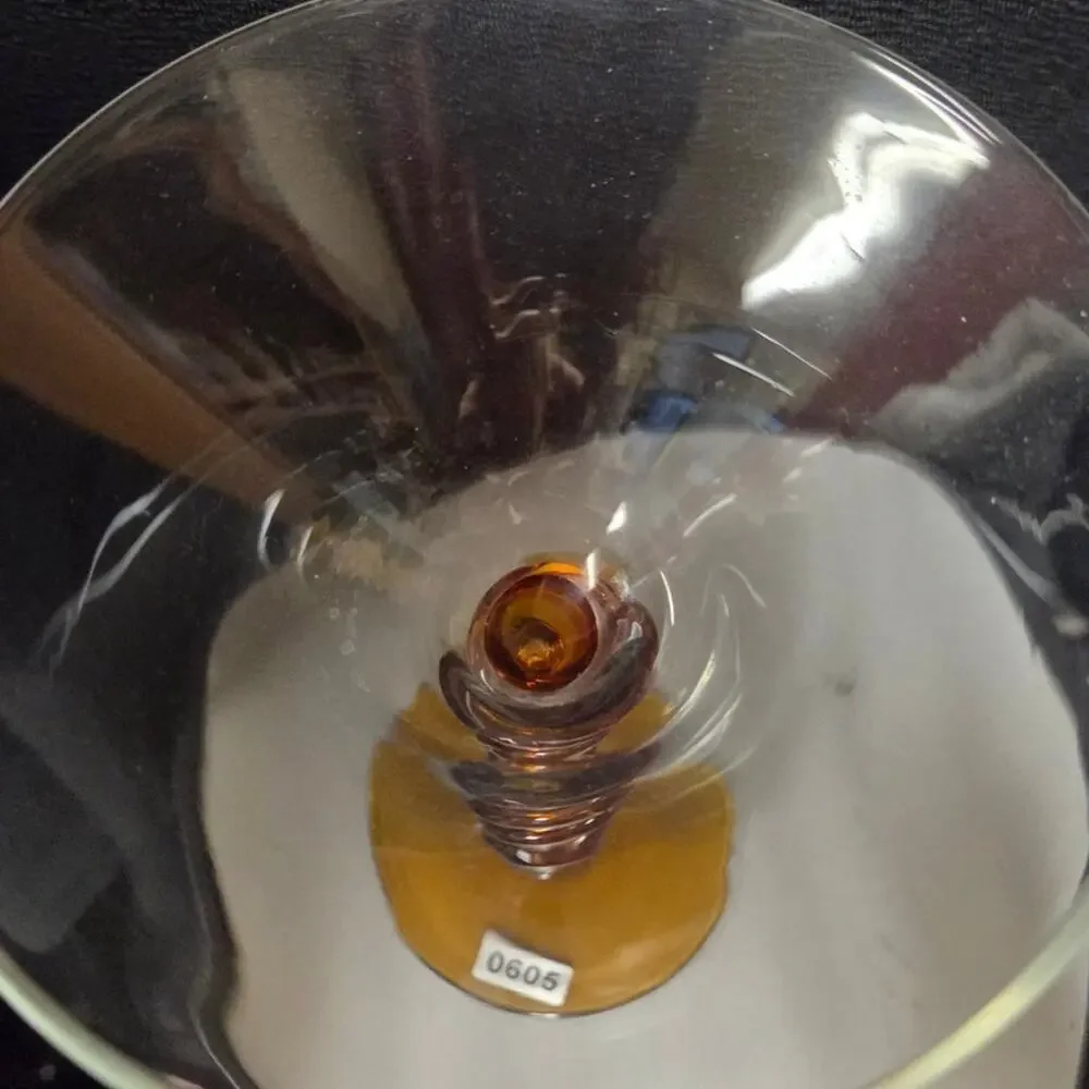 Amber Spiral Stem Martini Glass Clear Art Glass Cocktail Goblet Twisted Stem